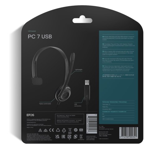 Słuchawki nauszne przewodowe Epos PC7 USB-A Mono