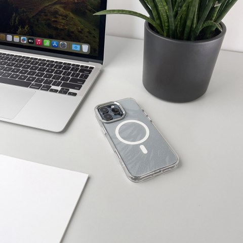 Etui pokrowiec na iPhone 16 Glitter Case MagSafe - białe z brokatem