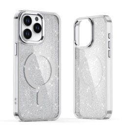 Etui pokrowiec na iPhone 16 Pro Glitter Case MagSafe - białe z brokatem