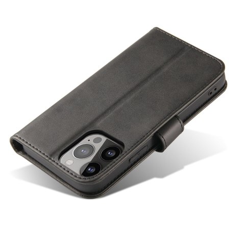 Etui portfel z klapką podstawką do iPhone 15 Pro Magnet Case - czarny