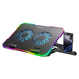 Podstawka chłodząca gamingowa pod laptop z uchwytem na telefon RGB - czarna