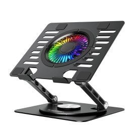Podstawka chłodząca z obrotem 360 pod laptop tablet RGB - czarna