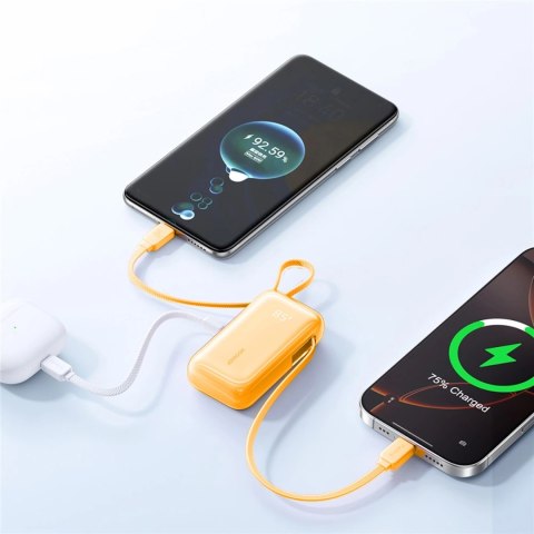 Powerbank 10000mAh z wbudowanymi kablami USB-C iPhone Lightning 35W - pomarańczowy