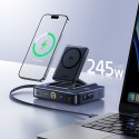 Stacja ładująca bezprzewodowa 6w1 ze zwijanymi kablami USB-C 245W - czarna