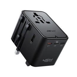 Adapter podróżny ładowarka sieciowa USB-C USB-A AC EU US UK AU - czarna