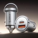 Ładowarka samochodowa USB-A USB-C 45W - srebrna