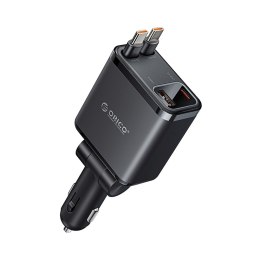 Ładowarka samochodowa USB-A USB-C 45W ze zwijanymi kablami USB-C - czarna
