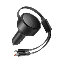 Ładowarka samochodowa USB-C 60 W ze zwijanymi kablami USB-C iPhone Lightning - czarna