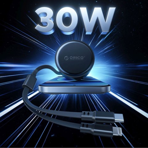 Ładowarka samochodowa USB-C 60 W ze zwijanymi kablami USB-C iPhone Lightning - czarna