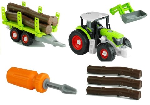 ND24_3385 Rozkręcany Traktor z Przyczepą z Drewnem 43 cm NASZEDZIECI