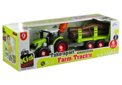 ND24_3385 Rozkręcany Traktor z Przyczepą z Drewnem 43 cm NASZEDZIECI