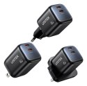 UNITEK ŁADOW. SIECIOWA 2X GAN 45W, 2XUSB-C PD 3.0, QC, CZARNA