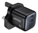 UNITEK ŁADOW. SIECIOWA 2X GAN 45W, 2XUSB-C PD 3.0, QC, CZARNA
