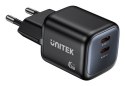 UNITEK ŁADOW. SIECIOWA 2X GAN 45W, 2XUSB-C PD 3.0, QC, CZARNA