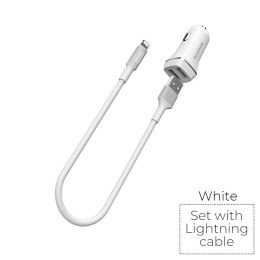 ND38_BFO-BZ2-L-W Borofone - ładowarka samochodowa 2x USB kabel Lightning w zestawie biały BOROFONE
