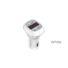 ND38_BFO-BZ3-W Borofone - ładowarka samochodowa 2x USB z wyświetlaczem LCD biały BOROFONE