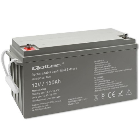Qoltec Akumulator AGM | 12V | 150Ah | max. 2250A | 40.1kg