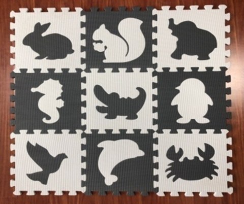 KX5207 Puzzle piankowe mata dla dzieci 9 el. czarny-ecru 85cm x 85cm x 1cm MATA