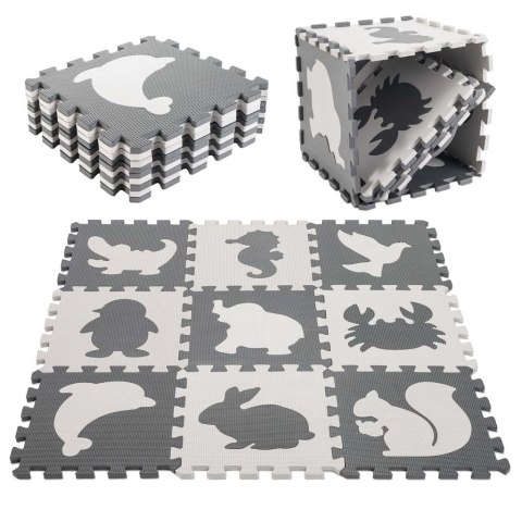 KX5207 Puzzle piankowe mata dla dzieci 9 el. czarny-ecru 85cm x 85cm x 1cm MATA