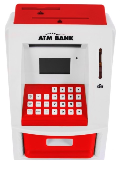 ND28_10028_ZGR_LK-G907_CR Bankomat skarbonka dla dzieci 3+ czerwony Interaktywne funkcje + Karta bankomatowa FUNKCJE