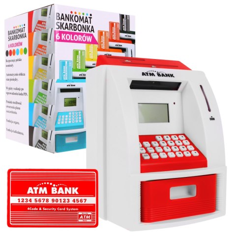 ND28_10028_ZGR_LK-G907_CR Bankomat skarbonka dla dzieci 3+ czerwony Interaktywne funkcje + Karta bankomatowa FUNKCJE