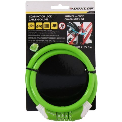 ND05_Z1021 1042824 Zapięcie rowerowe Dunlop spiralne na szyfr 10 mm x 65 cm zielone 1042824 DUNLOP