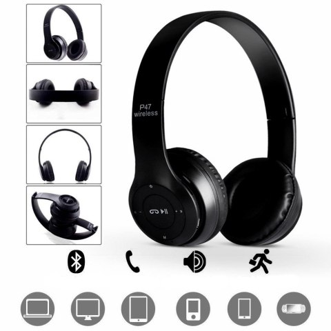 ND41_dS_54804 Słuchawki bluetooth P47 czarny KOLOR