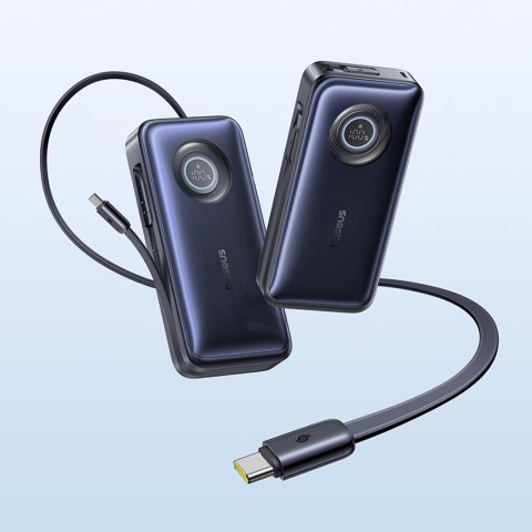 Powerbank 20000mAh 100W ze zwijanymi kablami USB-C - czarny