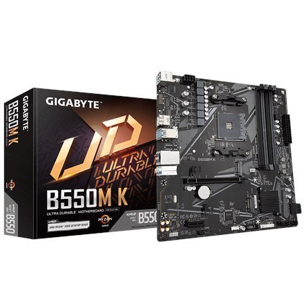 Gigabyte Gigabyte | B550M K 1.0 M/B | Rodzina procesorów AMD | Gniazdo procesora AM4 | DDR4 DIMM | Gniazda pamięci 4 | Obsługiwane interf