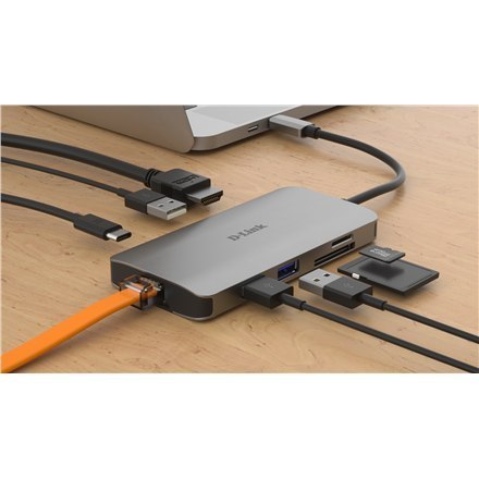 D-Link D-Link | Koncentrator USB-C 8 w 1 z HDMI/Ethernetem/Czytnikiem kart/Zasilaniem | DUB-M810 | Koncentrator USB | Miesiące gwarancj