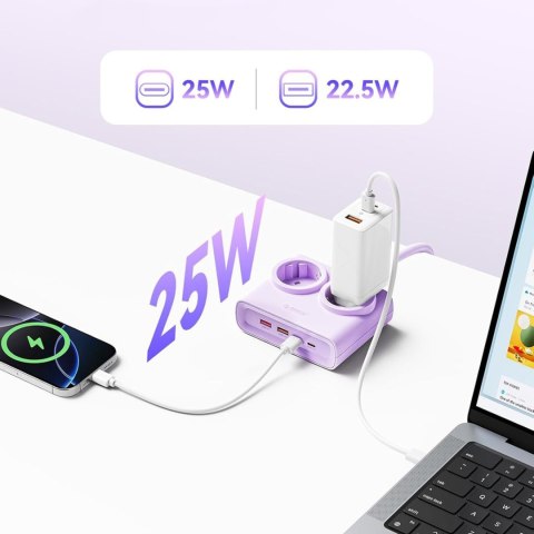 Listwa zasilająca 6w1 AC USB-A USB-C 25W - fioletowa