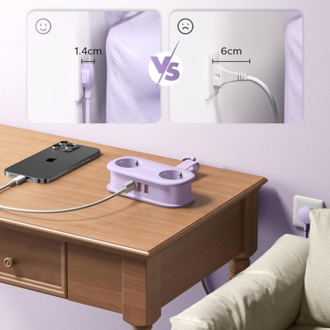 Listwa zasilająca 5w1 AC USB-A USB-C GaN 20W - fioletowa