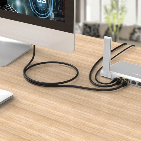 Kabel sieciowy internetowy okrągły LAN CAT7 10Gbps RJ45 3m - czarny