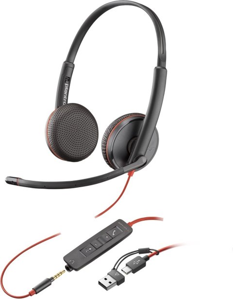 POLY Zestaw słuchawkowy Blackwire 3225 Stereo USB-C + wtyczka 3,5 mm + przejściówka USB-C/A