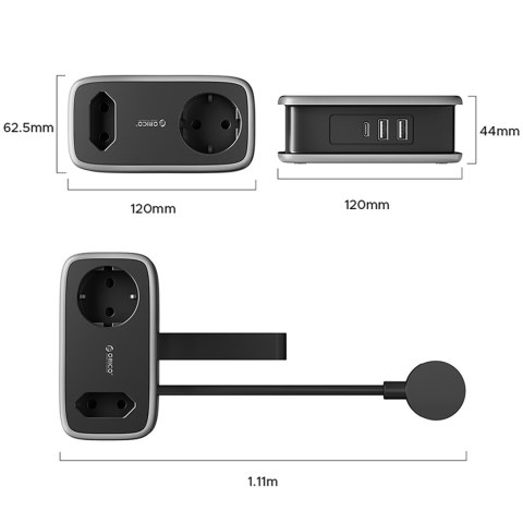 Listwa zasilająca 5w1 AC USB-A USB-C 15.5W - czarna