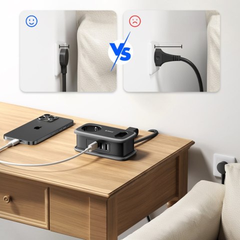 Listwa zasilająca 5w1 AC USB-A USB-C 15.5W - czarna