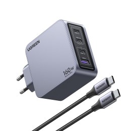 Ugreen Nexode Pro 160W GaN Charger with USB-C Cable Uniwersalne Czarny, Szary Prąd przemienny Szybkie ładowanie Wewnętrzna
