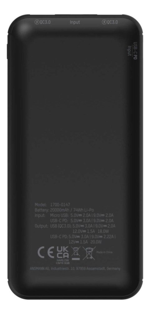 Ansmann PB320PD Litowo-polimerowy (LiPo) 20000 mAh Czarny