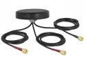 DeLOCK Antena dwupasmowa LTE MIMO WLAN 802.11 ac/ax/a/h/b/g/n 3 x SMA męski RG-174 1 m montaż na śruby, polowa, czarna