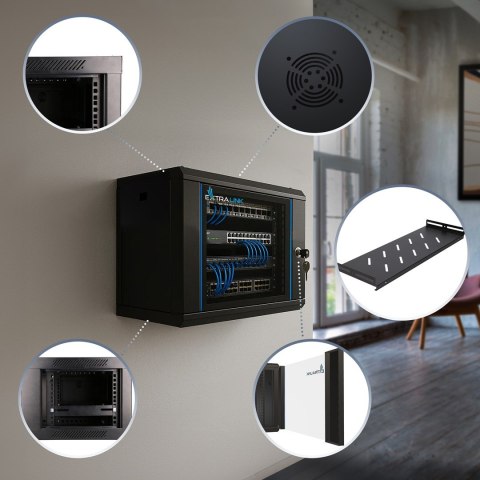 Extralink LITE 6U 530X400 WALL-MOUNTED RACKMOUNT CABINET BLACK Stojak wolnostojący/ścienny/podłogowy Czarny