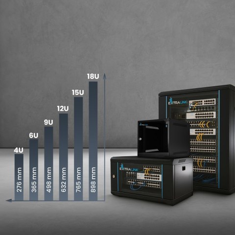 Extralink LITE 6U 530X400 WALL-MOUNTED RACKMOUNT CABINET BLACK Stojak wolnostojący/ścienny/podłogowy Czarny