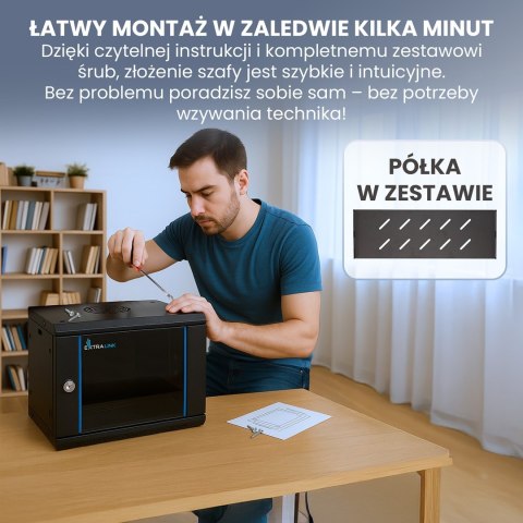 Extralink LITE 6U 530X400 WALL-MOUNTED RACKMOUNT CABINET BLACK Stojak wolnostojący/ścienny/podłogowy Czarny