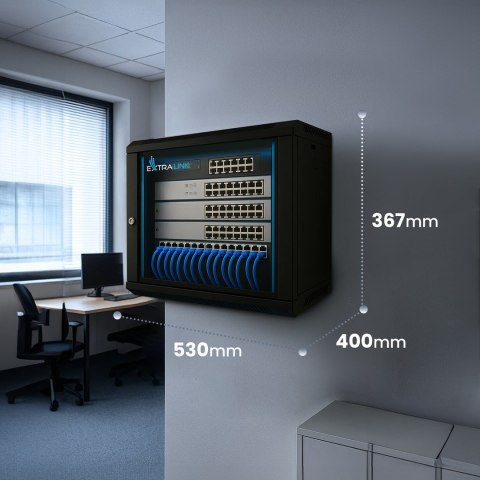 Extralink LITE 6U 530X400 WALL-MOUNTED RACKMOUNT CABINET BLACK Stojak wolnostojący/ścienny/podłogowy Czarny