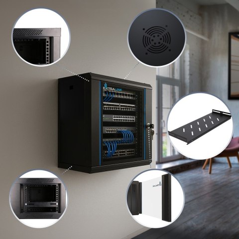 Extralink LITE 9U 530X400 WALL-MOUNTED RACKMOUNT CABINET BLACK Szafa wisząca