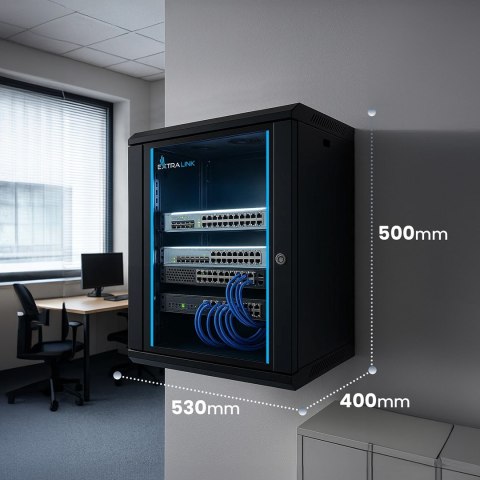 Extralink LITE 9U 530X400 WALL-MOUNTED RACKMOUNT CABINET BLACK Szafa wisząca