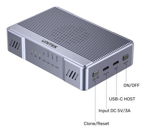 UNITEK Obudowa RAID 2xM.2 NVMe/SATA 20Gbps z klonowaniem offline Obudowa SSD Szary M.2