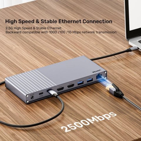 UNITEK D1117AGY01-EU stacja dokująca Przewodowy i Bezprzewodowy USB4 Szary