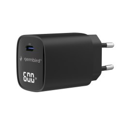 GEMBIRD 1-PORTOWA SZYBKA ŁADOWARKA SIECIOWA (PD) USB TYP - C, 60W, LCD, CZARNA