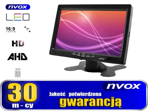 Zestaw monitor samochodowy nvox 7cali cali ahd +4 kamery cofania 4pin 12v 24v i kable