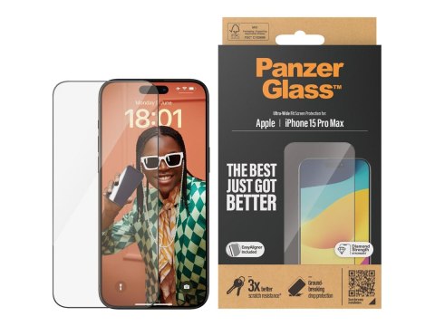 PanzerGlass PanzerGlass | Ochraniacz ekranu | Apple | IPhone 15 Pro Max | Szkło | Przezroczysty | Bardzo szerokie dopasowanie, Odporny na za